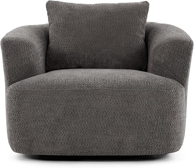 360° Swivel Chair 38.2 Accent Chair Sofa Boucle Fabric Upholstered Swivel Barrel Sofa Chair with a Throw Pillow for Living Room Bedroom Office Hotel (Grey-4.29)