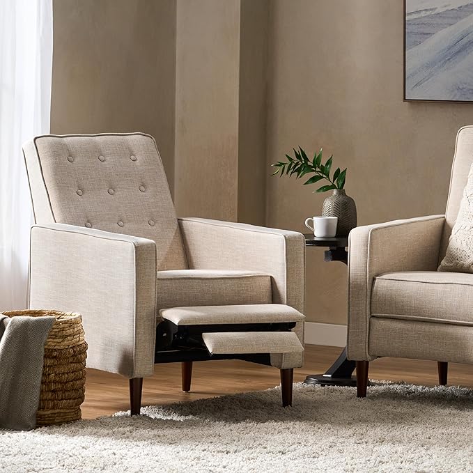 KEIKI Push Back Chair for Living Room Mid-Century Modern Recliner with Birch Legs