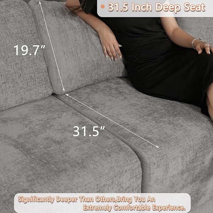 EASE MOOSE Boneless Couch for Living Room Modern Sectional Cloud Sofa Modular Cloud Couch 4-Seat Deep Extra Large Sofas for Bedroom Apartment No Assembly Required Chenille (Light Grey)