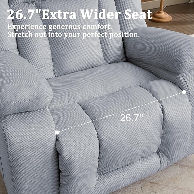 Rocker Recliner Chairs for Adults Swivel Rocking Chair with Heat and Massage Modern Electric Recliner with Extra Wide Waffle Fabric Massage Chair Recliner for Living Room Bedroom