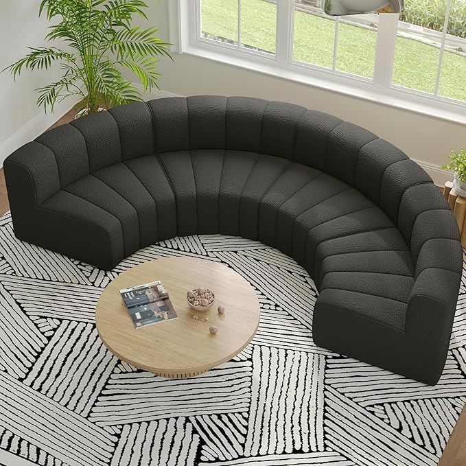 LEVNARY Modular Sectional Sofa Convertible Sectional Couch Set Large-Grain Velvet Modular Sectionals Curved 4 Seater Cloud Sofa with Chaise for Living Room (Black)