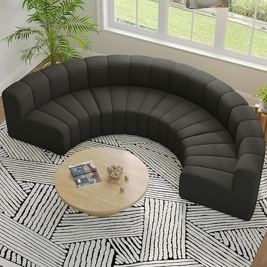 LEVNARY Modular Sectional Sofa Convertible Sectional Couch Set Large-Grain Velvet Modular Sectionals Curved 4 Seater Cloud Sofa with Chaise for Living Room (Black)