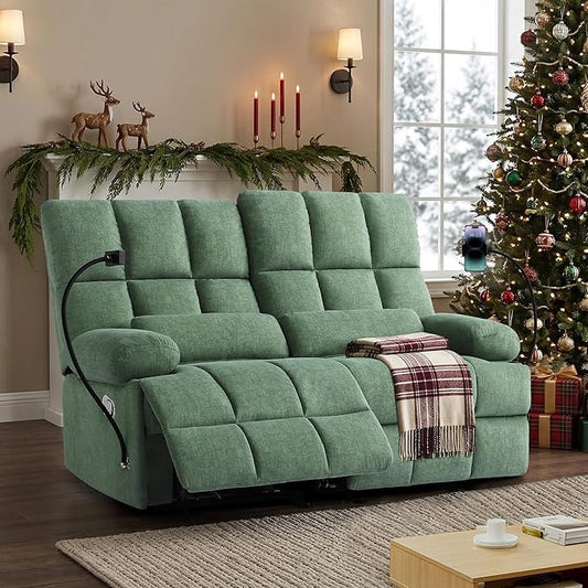 Rocker Recliner-Loveseat Recliner SofaCat-Proof Reclining Loveseat with Phone Holder RV Douber Recliner Sofa for Home TheaterLiving Room (Green-2 Seater) | Rocker Phone Holder
