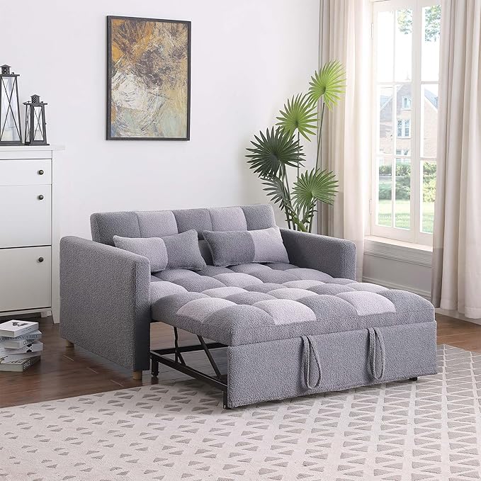 Loveseat Sleeper Sofa Bed Pull Out Couch with Adjustable Backrest and Soft Fabric Deal for Living Room and Small Spaces Grey