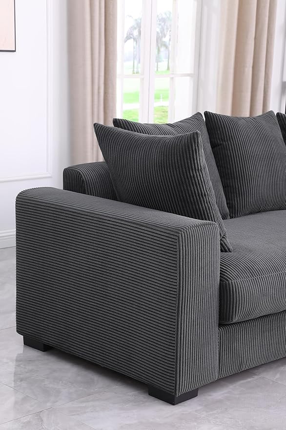 L-Shaped Corner Corduroy Sectional Sofa 4 Seat Modular Boneless Sofa Foam Cloud Couch with Movable Ottoman and Toss PillowsModern Deep Seat Convertible Chaise Sofa