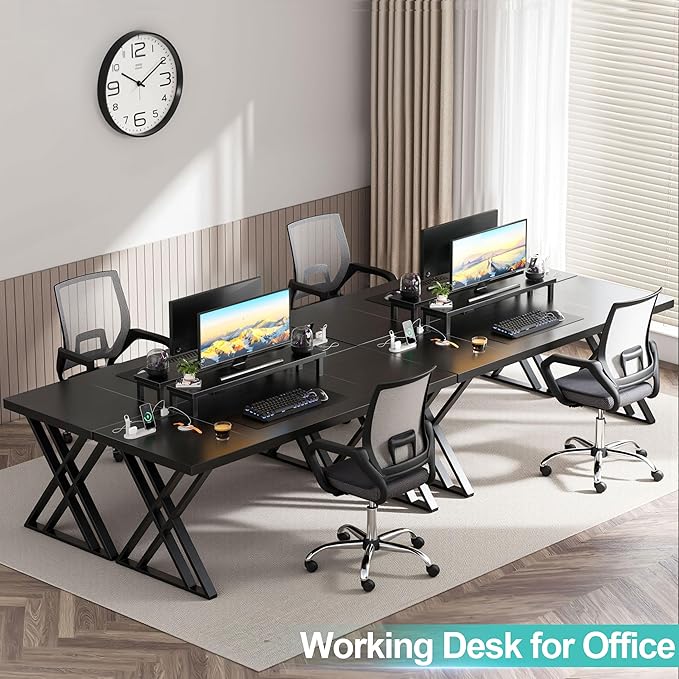 70.8 Inch Large Computer Desk with Power Outlet &amp LED LightsModern Home Office Desk with Ergonomic Monitor StandExtra Long Executive Office Writing Desk for Gaming Work Study Black