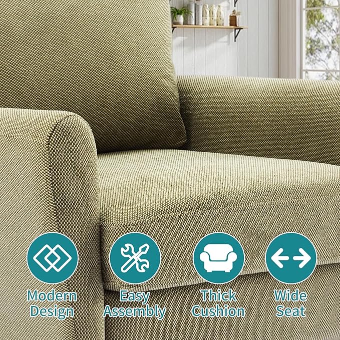OLIXIS Comfy Accent Chair for Living Room Bedroom and Waiting Room Upholstered Mid-Century Reading Chair with Pillow and Solid Wood Legs Wide Singe Modern Lounge Sofa (Green)