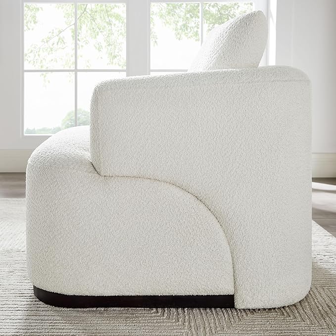 Oversized Living Room Chair Modern Comfy Boucle Accent Chairs with Throw Pillow Upholstered Armchair for Bedroom Office Waiting Room Fully Assembled (White)