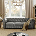 88.5 Upholstered Chesterfield Couch Modern 3 Seater Sofa with Tufted Back and Scrolled Arms Wood Leg Nailhead Sofa for Living Room Office Apartment Small Space Linen Upholstered Dark Gray