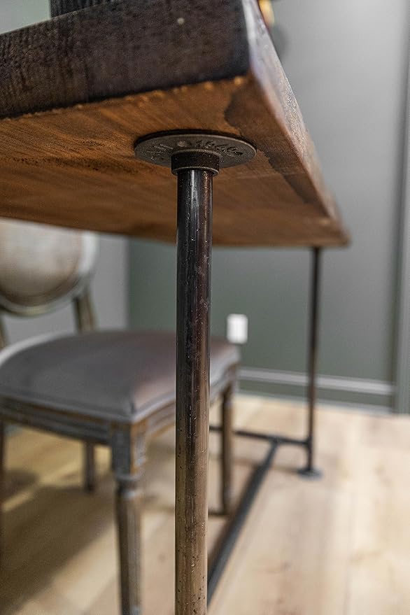Industrial Pipe Desk Live Edge Top Vintage Table (Honey Pine) — Rustic Live Edge Slab Desk with Steampunk Pipe Legs