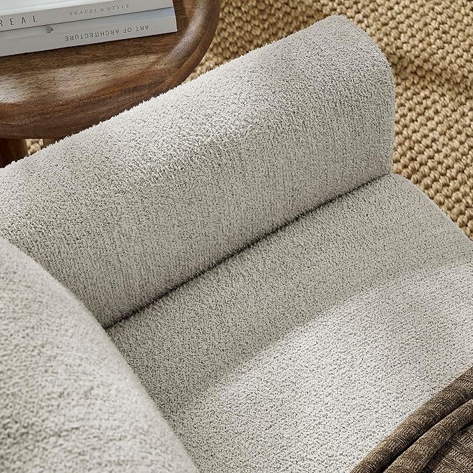 Modway Hawken 54 Inch Boucle Loveseat in Parchment Espresso with Wood Legs – Mid-Century Modern Small Space 2-Seater Sofa for Living Room Bedroom or Office Lounge