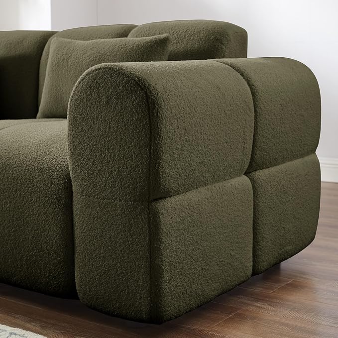 80 Modern Sofa Couch Comfy Deep Seat Teddy Cloud Sofa Upholstered 3-Seater Boucle Couch Oversized Loveseat for Living Room Bedroom Office Apartment(Green)