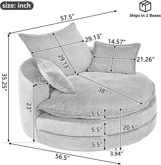 360° Swivel Sofa Chair Accent Barrel Chair 57.5 Swivel Round Chair with Dual-Layer Cushion Design and 3 Removable Pillows for Living Room Bedroom Office and Hotel (Black)