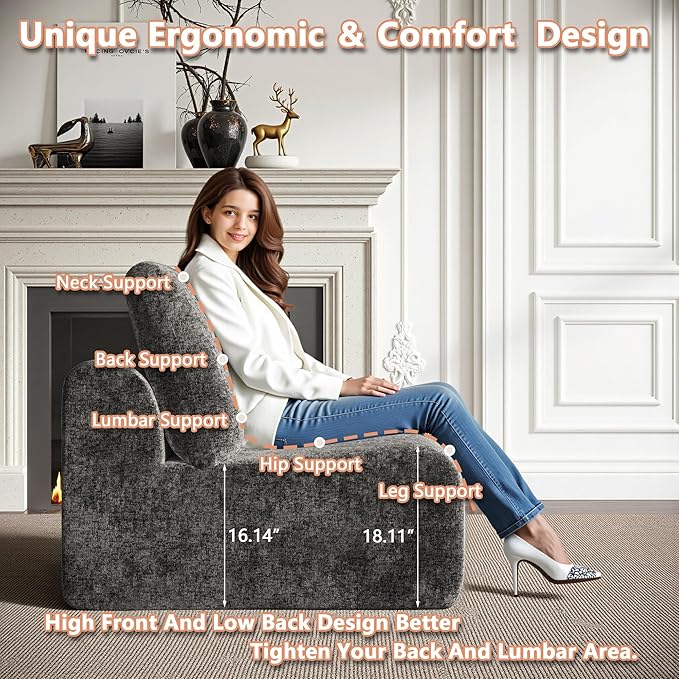 EASE MOOSE Cloud Couch Sectional Sofa Large U-Shaped Oversized Modular Couch for Living Room Minimalist Boneless Couches with Ottoman 5-Seat Deep Sofas for Bedroom Chenille (Dark Grey)