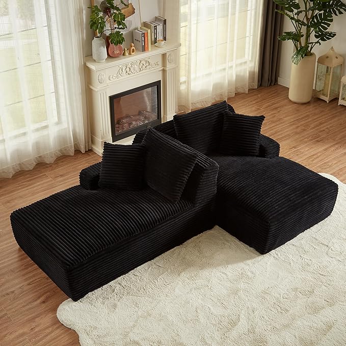 Oversized Double Chaise Lounge Loveseat Cozy Cloud Couch Fluffy Corduroy Upholstered Sleeper Sectional Sofa Lounger Daybed with Throw Pillows and Wide Armrest for Living Room No Assembly Required