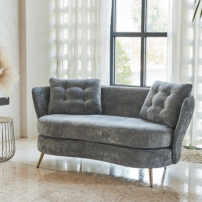 Modern Tufted Velvet LoveseatFuton Club Two Seater SofaCompact Living Room StudioOfficeDormitoryBreathable Spring Small Sofa For Entertainment Room Suitable For Living Room ＆ Bedroom (Grey)