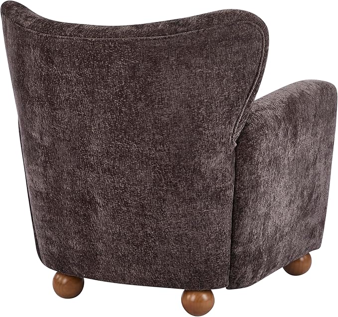 Christopher Knight Home Lindy Wingback Accent Chair Upholstered Armchair with Rounded Wooden Legs Curved Backrest Single Sofa Soft Cushion Seating Comfy Lounge Chair for Living Room Dark Brown
