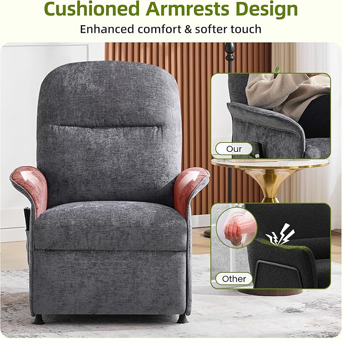 Power Recliner Chair with Remote Control 21 Wide Seat Small Recliners with Side Pocket for Adults Thick Cushions Chair for Living Room &amp Bedroom Light Grey