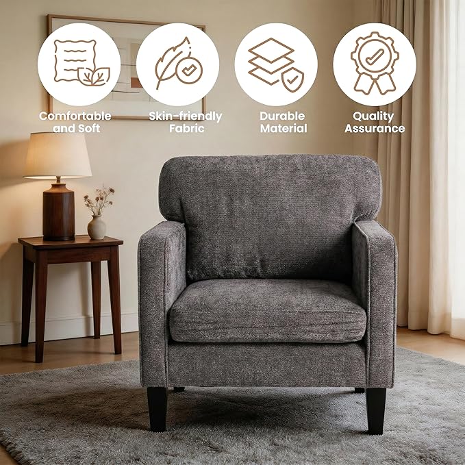 Simple Deluxe Modern Accent Chair Stylish Armchair for Adults with Backrest Cozy Lounge Seat Perfect for Living Room Bedroom Reading Nook Waiting &amp Reception Area Grey