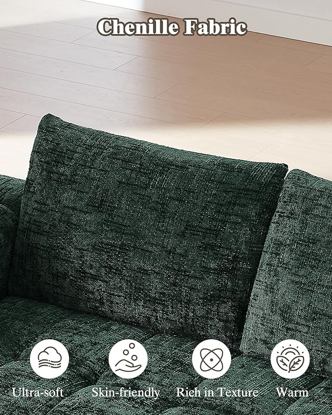 108 Boneless Cloud Modular Sectional Couch for Living Room L Shaped Sofa with Chaise | Chenille Fabric | Compressed Foam Sofa for Living Room | No Assembly (Deep Green Right Hand Facing)