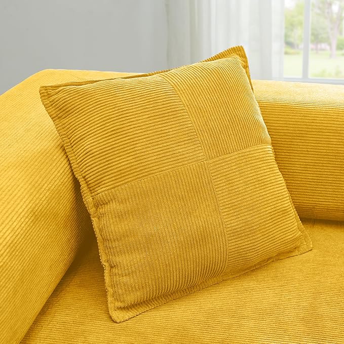 108 W Corduroy Modular Cloud Couch with Fixed-Shape Frame Oversized L-Shaped Sectional Sleeper Sofa Bed with Pull Out Bed No Assembly Modern Floor Boneless Couch for Living Room (Yellow)