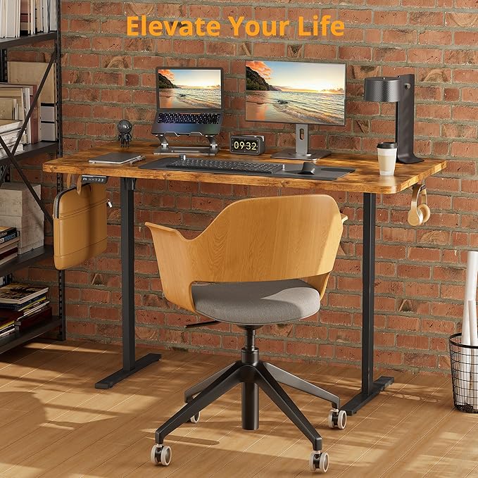 Simple Deluxe 24x63 Inches Sit Stand up Desk Electric Standing Desks Standing Desk Adjustable Height Ergonomic Rising Computer Table with Memory Preset Rustic Brown