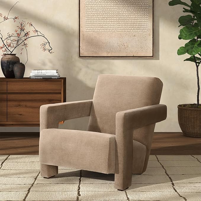 SAFAVIEH Couture Collection Taylor Modern Light Brown Velvet Upholstered Accent Chair (Fully Assembled)