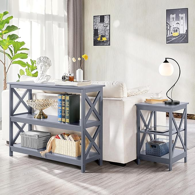 Yaheetech Television Stands &amp Entertainment Centers with 3 Tier Storage Shelf TV Stand for Living Room Gray