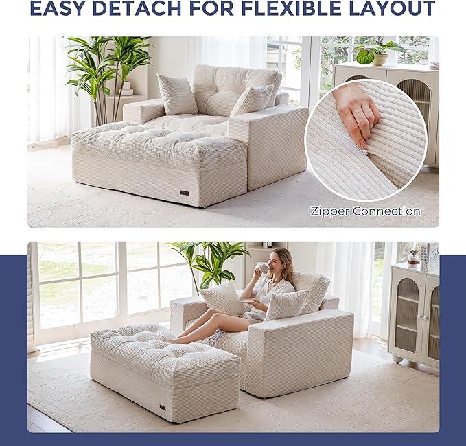 MAXYOYO Sectional Sofa Couch and Chaise Lounge L Shaped Modern Cloud Couch with Ottoman Comfy Sofa with Layered Cushion Tufted Upholstered Sleeper Chair for Living Room No Assembly Required Beige