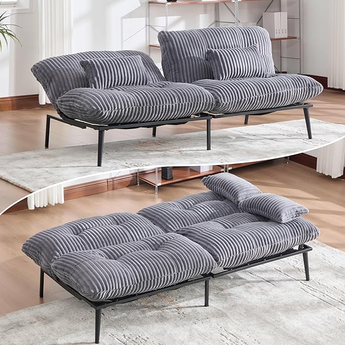 Memory Foam Futon Sofa Bed with Frame &amp Mattress Set - Comfy Mini Couch for Small Spaces &amp ApartmentsGray