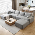 139.4 U Shaped Cloud Sectional Sofa for Living Room Plush Corduroy Cover Fluffy Memory Foam Cushions No Assembly Required Modular Chaise Lounge Oversized Comfortable Couches Set Grey
