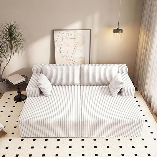 71-Inch Fluffy Corduroy Boneless Sleeper Daybed Loveseat Double Recliner Chaise Lounge Sofa Couches Floor Cloud Sofa Chaise W/4 Pillows for Home Apartment Living Room