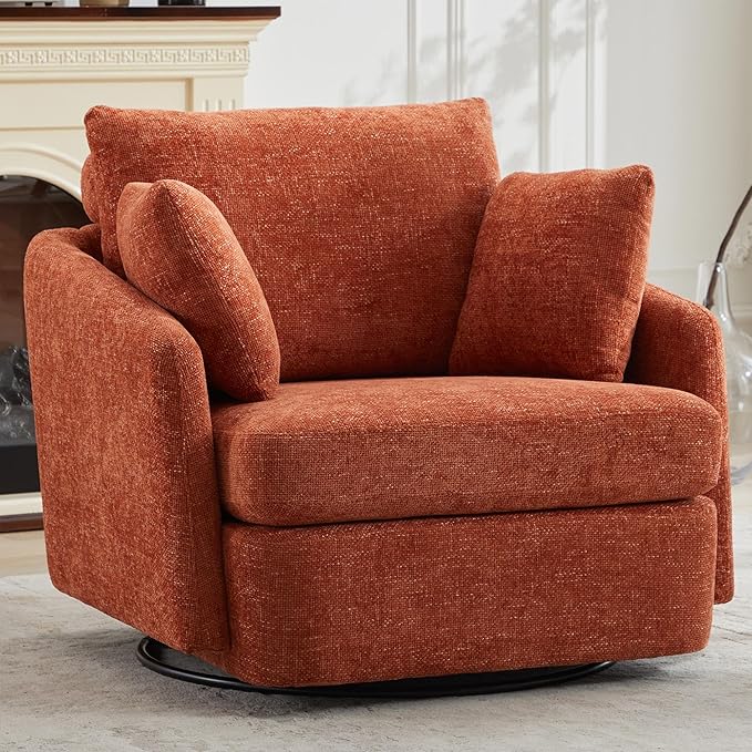 Aoiy &amp Wifon 40.55 W Oversized Swivel Accent Chair Modern Comfy Swivel Armchair for Living Room Woven Chenille Orange