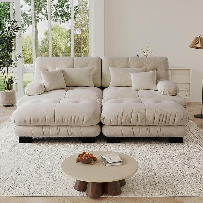 Convertible Modular Sectional Sofa 94.4 Modern U Shaped Cloud Couch with Ottoman Comfy 2 Seater Loveseat Sleeper Sofa with Deep Seat Oversized Upholstered Chenille Couches for Living Room