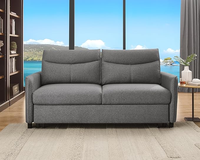 THSUPER 75‘’ Queen Size Sofa Bed Loveseat Sleeper Sofa with Pull Out Bed Converttible Small Sleeper Couch Bed for Living Room/RV/Apartment (Grey)