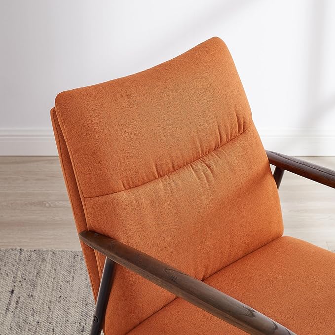 Zouron Upholstered Accent Chair with Metal Frame Modern Living Room Reading Chair with Wooden Armrests and Cushion Back Caramel