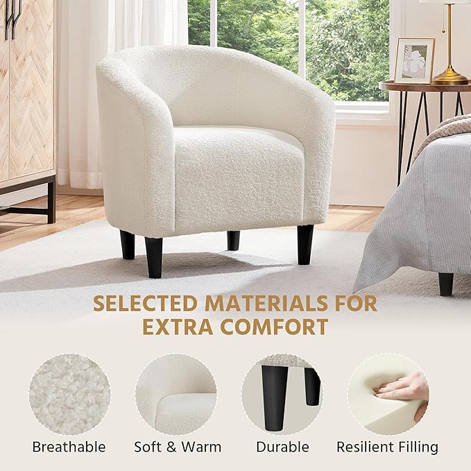 Yaheetech Barrel Chairs Furry Accent Chairs with Soft Padded Armrest for Living Room Bedroom Waiting Room Office Set of 2 Ivory