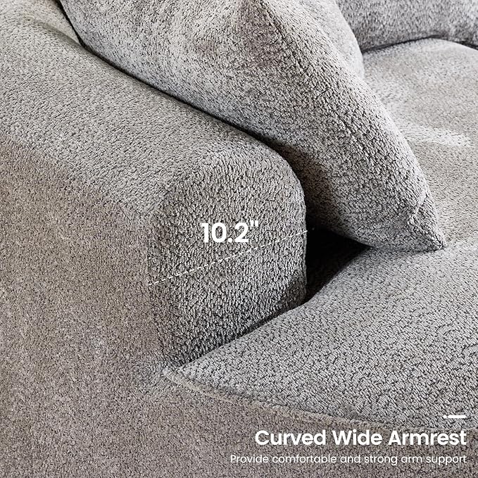 126” Oversized Curved Sectional Sofa L Shaped Chenille Boneless Couch with Deep Seat &amp 7 Pillows for Living Room Bedroom No Assembly Required (Grey)