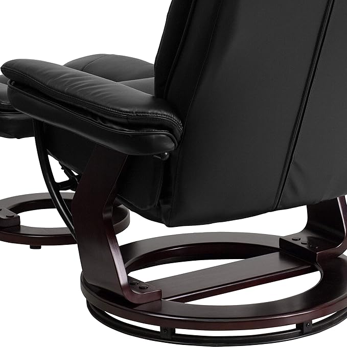 Flash Furniture Bali Contemporary Multi-Position LeatherSoft Recliner Chair with Ottoman 360-Degree Swivel Recliner Chair and Ottoman Set Black