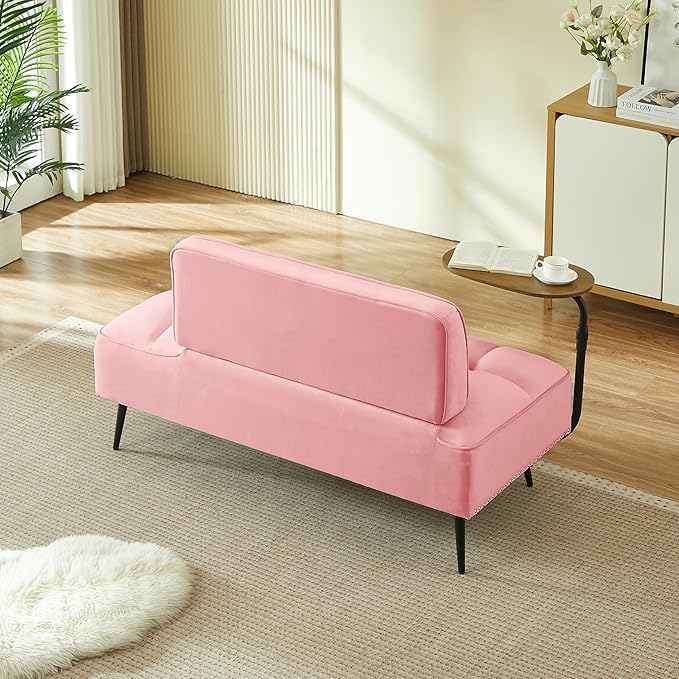 KEIKI 54 2Seat Velvet Loveseat Sofa Couch Rotating Side Table Memory Foam for Feminine Retreat Home Office Style Conscious Glam Seekers Cozy Warm Perfect for Entertaining Refined Design Pink