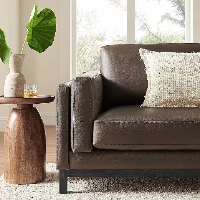 Modway Roscoe 81 Inch Vegan Leather Sofa in Espresso - Comfortable Faux Leather Deep Seat Couch for Living Room Apartment or Office Seating