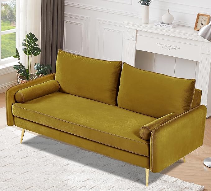 Kent Modern Sofa European Style Velvet Living Room Furniture with Tapered Legs Vintage Flair and Sleek Design Couch Greenish Yellow