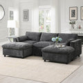 kevinplus 86.5'' Sectional Sofa Couch with Ottoman for Living Room Modern Contemporary 3-Seat Sectional Sofa Couch for Apartment Chenille Fabric Dark Gray