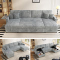 Sleeper Sectional Sofa 110 Modern U Shaped Couch with Pull Out Bed Convertible Corduroy Cloud Sofa with Double Storage Chaise USB Small Desktop Comfy Modular Couch for Living Room Light Gray