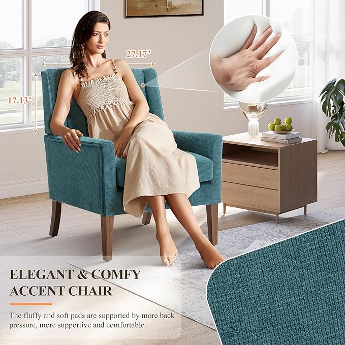 Accent Chairs for Living Room Mid-Century Wooden Fabric Living Room Chairs Arm Chair Side Chairs for Living Room Bedroom Reading Nook