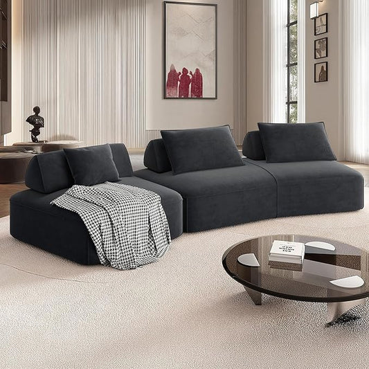 139 Modern Curved Sofa Cloud Sectional Couch with Adjustable Backrest Oversized Deep Seat Compressed Couch for Living Room Apartment No Assembly Required Chenille Fabric (Dark Grey)