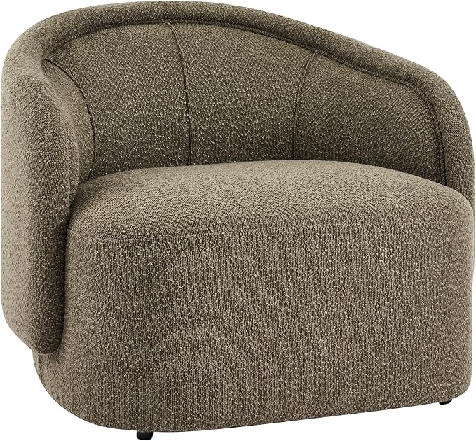 Christopher Knight Home Amanda Low Profile Accent Chair Fabric Round Back Chair Boucle Upholstered Living Room Armchair Comfy Reading Chair for Bedroom Wooden Single Lounge Sofa Dark Green