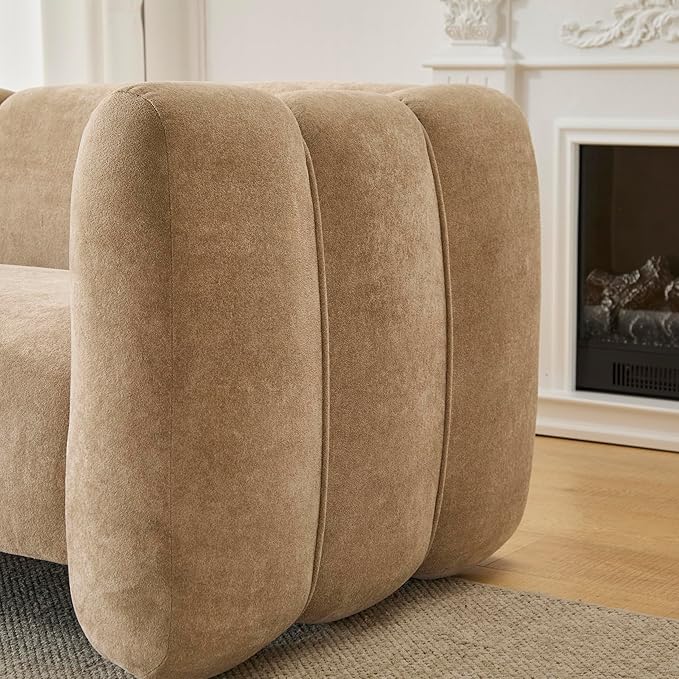 Christopher Knight Home Ahri 83'' Wood Frame Lounge Sofa Couch with Wave Design Soft Seating 3-Seater Sofa with Armrests Comfy Velvet Upholstered Home Sofa for Living Room and Office Camel