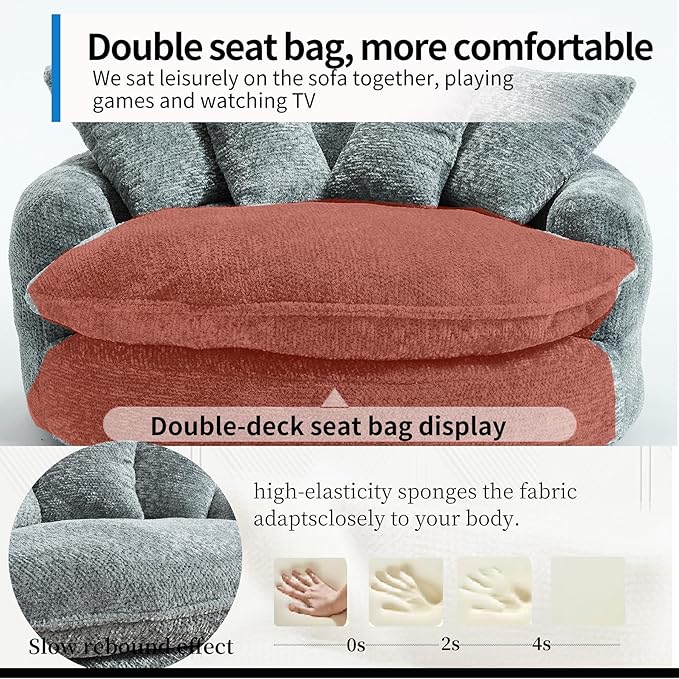 55 Oversized Round Boneless Lounge Chair - Cloud Comfy Reading Seat for Living Room Home Office (Blue Gray Round Lounge Chair (Ottoman Not Included))