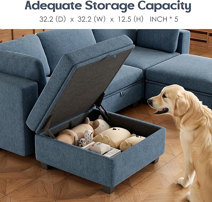 Modular Sectional Sofa Oversized U Shaped Sectional Couch with Storage Ottoman Modular Couch with Large Deep Seat Comfy Convertible Sectional Couches for Living Room and Apartment Navy Blue